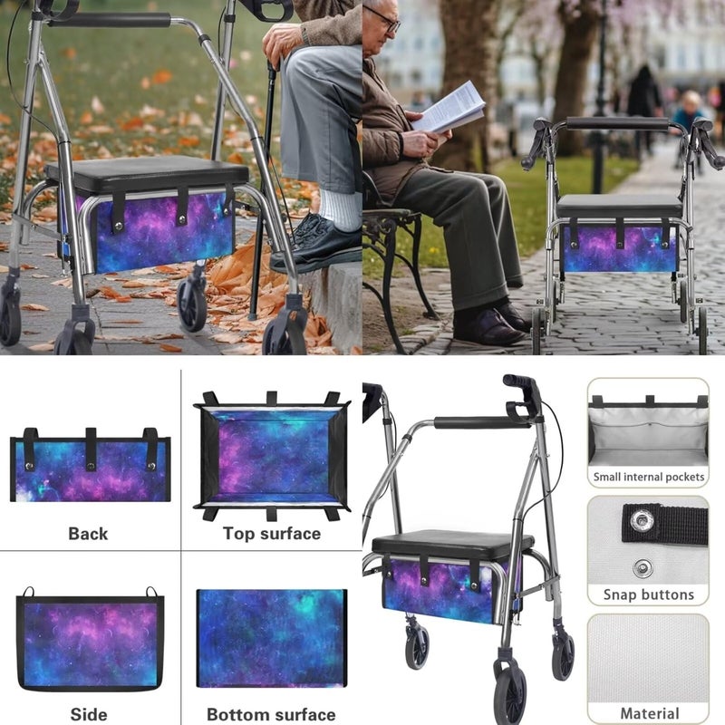 LedBack 3 Pcs Sets Rollator Walker Accessories Galaxy Print Universal Fit Walker Seat Cover Rollator Walker Seat & Backrest Covers, Rollator Storage Under Seat Bag - Image 5